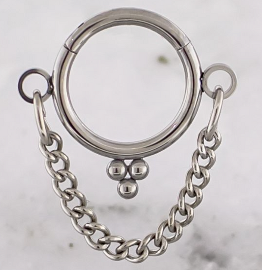 Titanium Hinged Ring w/ Chain and Beaded Accents