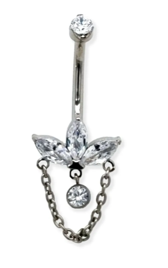 Marquise Cluster and Chain Navel Curved Barbell - 3/8"