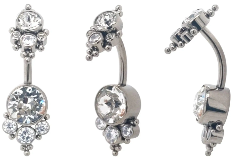 Bezel Set with Beaded Cluster Navel Curved Barbell 3/8''